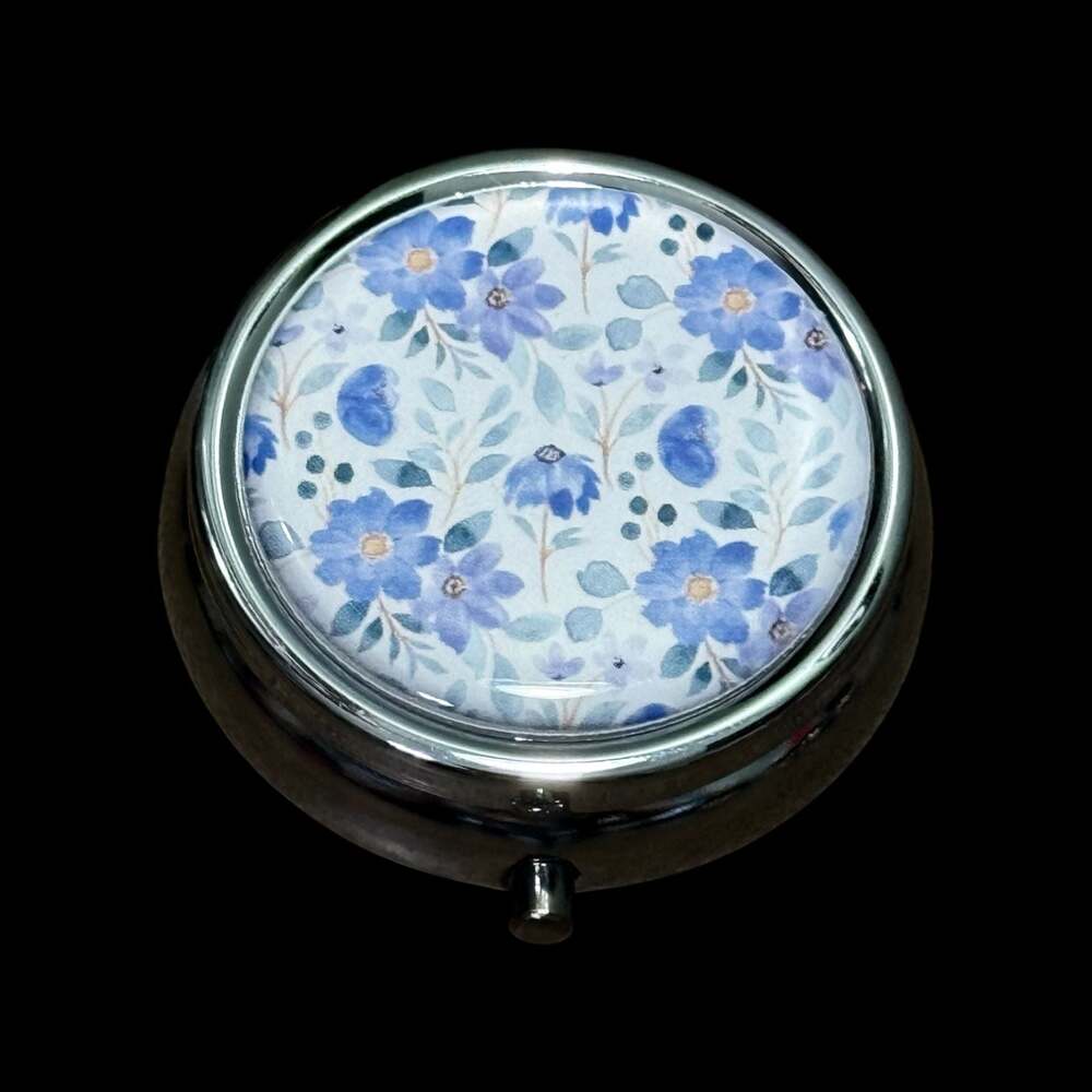 Cute Floral Portable Round Metal Pill Organizer Case